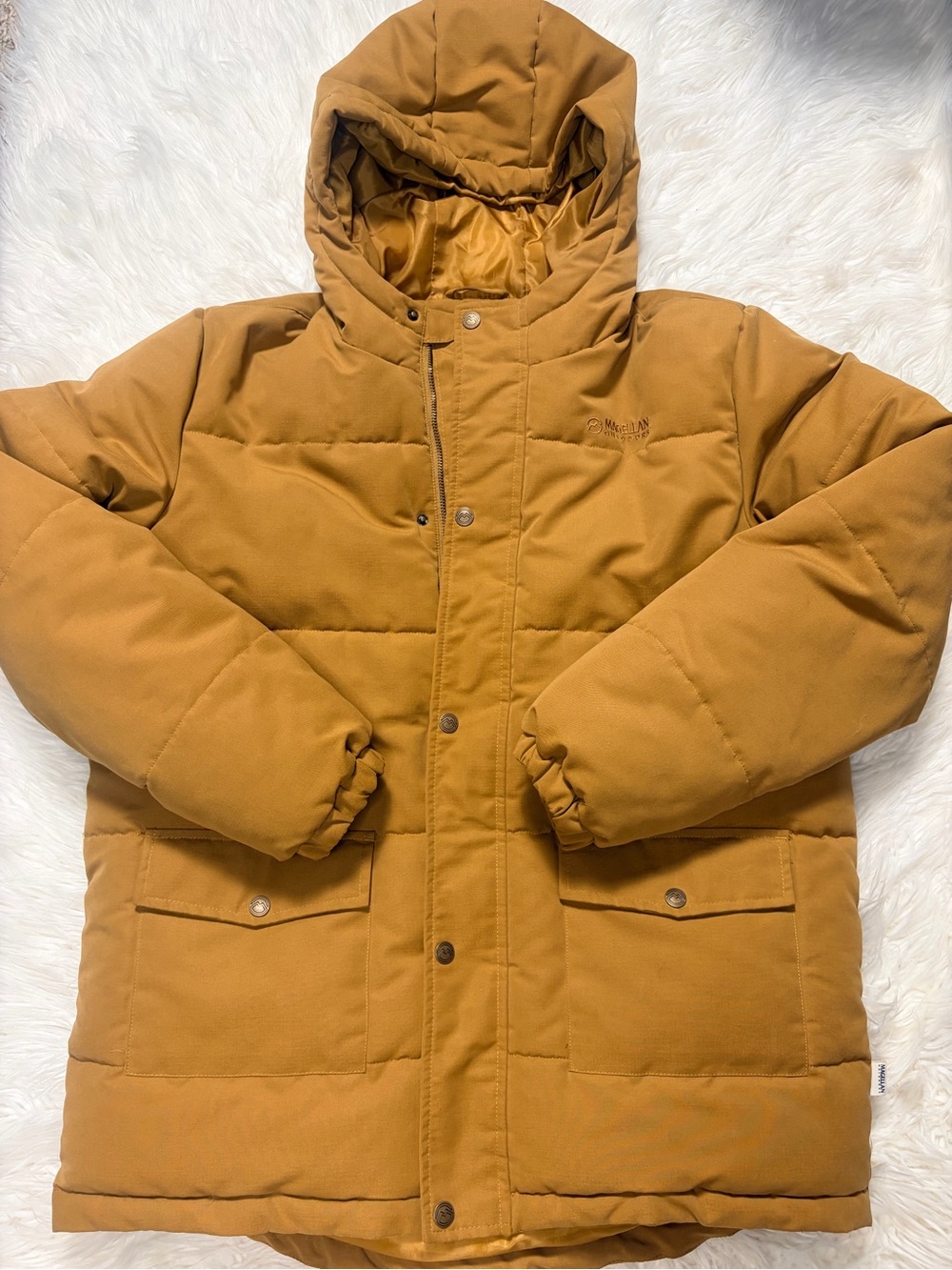 Magellan Outdoors Hooded Puffer Jacket in Mustard